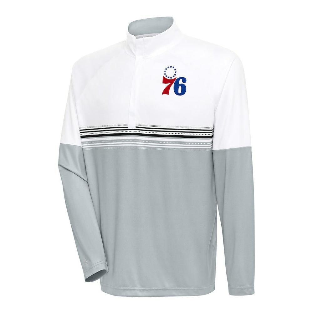 Philadelphia 76ers Antigua Bender Quarter-Zip Pullover Top White/Black - NBA