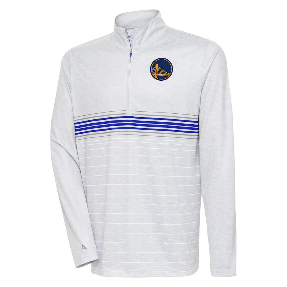 Golden State Warriors Antigua Bullseye Quarter-Zip Pullover Top Heather Gray/Royal - NBA