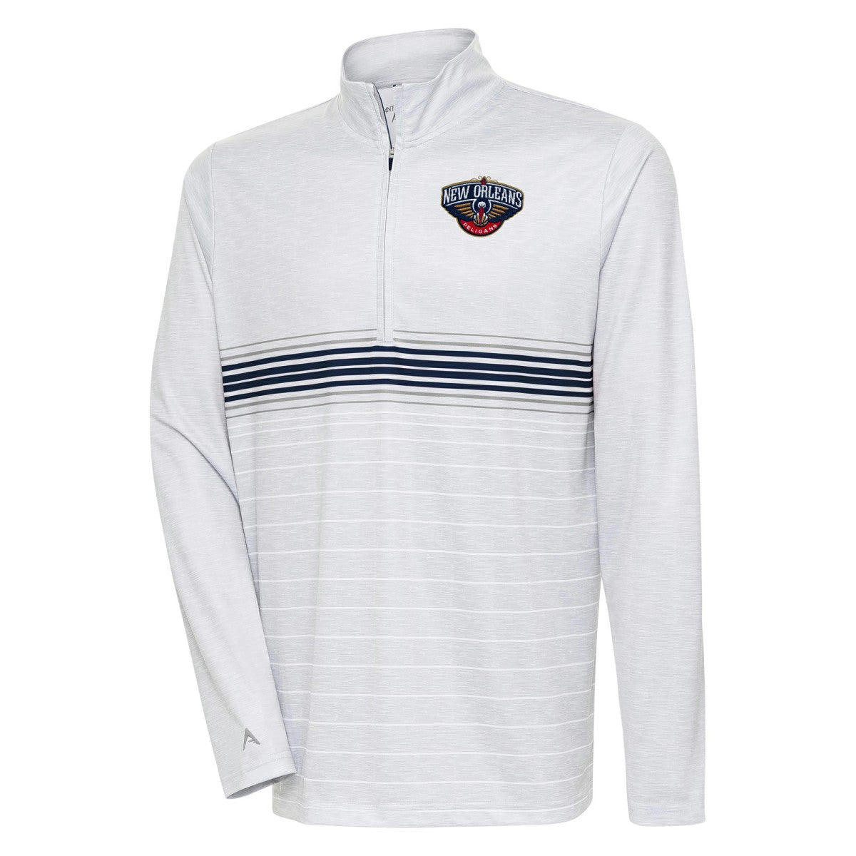 New Orleans Pelicans Antigua Bullseye Quarter-Zip Pullover Top Heather Gray/Navy - NBA