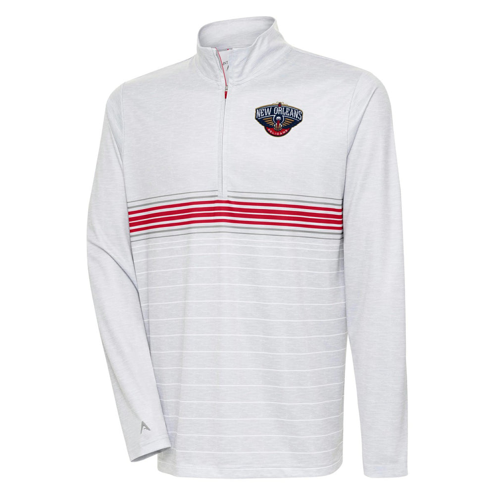 New Orleans Pelicans Antigua Bullseye Quarter-Zip Pullover Top Heather Gray/Red - NBA