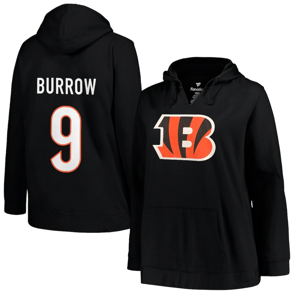 Joe Burrow Cincinnati Bengals Profile Women's Plus Size Player Name & Number Pullover Hoodie Black | NFL