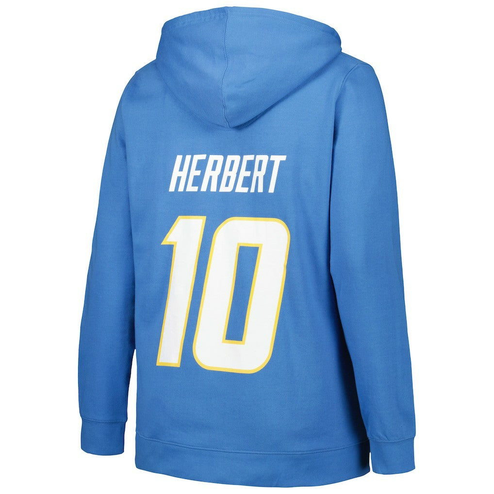 Justin Herbert Los Angeles Chargers Profile Women's Plus Size Player Name & Number Pullover Hoodie Powder Blue | NFL