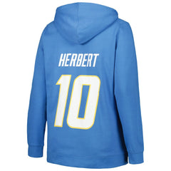 Justin Herbert Los Angeles Chargers Profile Women's Plus Size Player Name & Number Pullover Hoodie Powder Blue | NFL