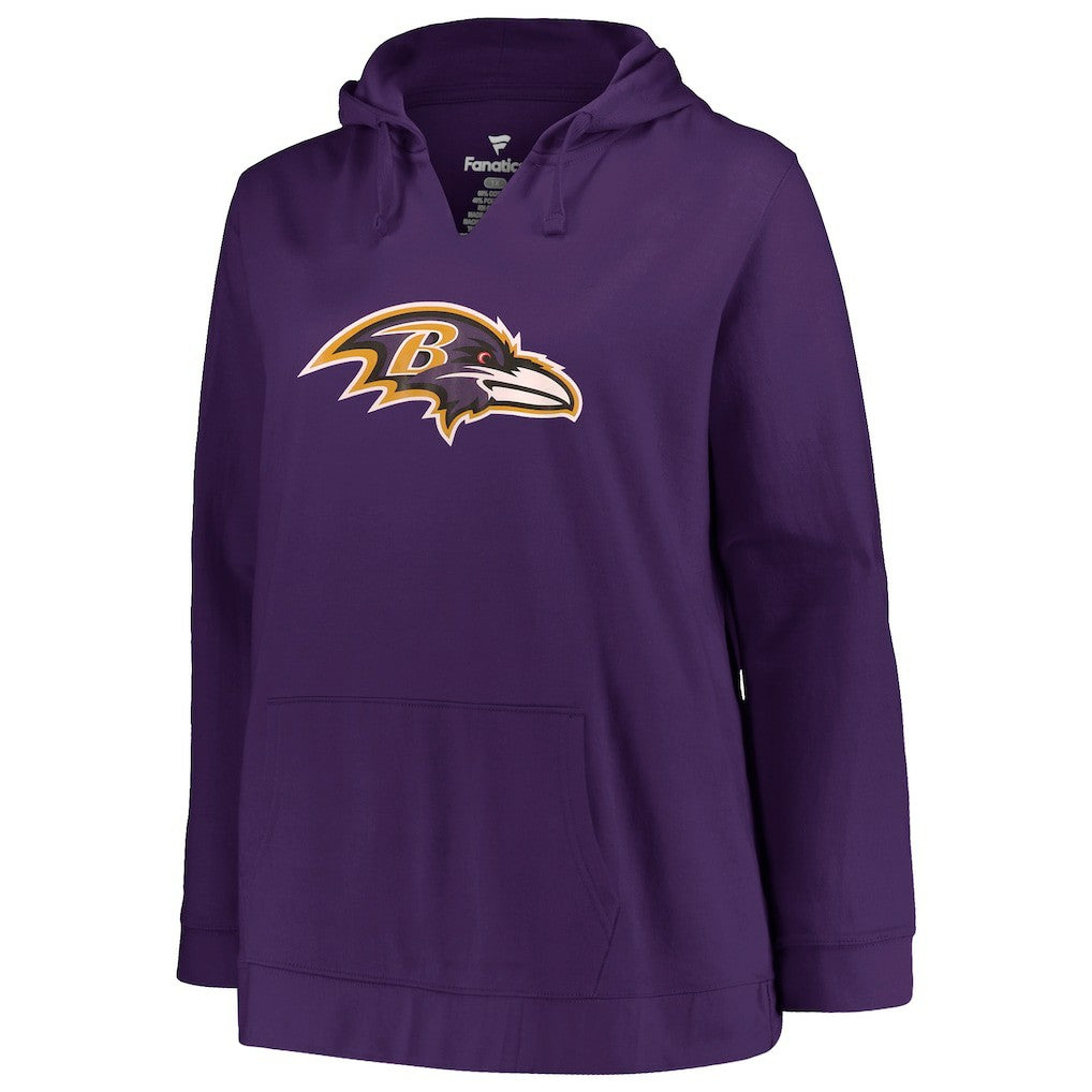 Lamar Jackson Baltimore Ravens Profile Women's Plus Size Player Name & Number Pullover Hoodie Purple | NFL