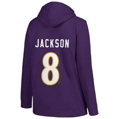 Lamar Jackson Baltimore Ravens Profile Women's Plus Size Player Name & Number Pullover Hoodie Purple | NFL