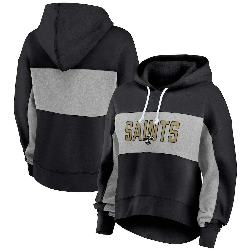 New Orleans Saints Women's Filled Stat Sheet Lighweight Modest Crop Hoodie Black | Fanatics