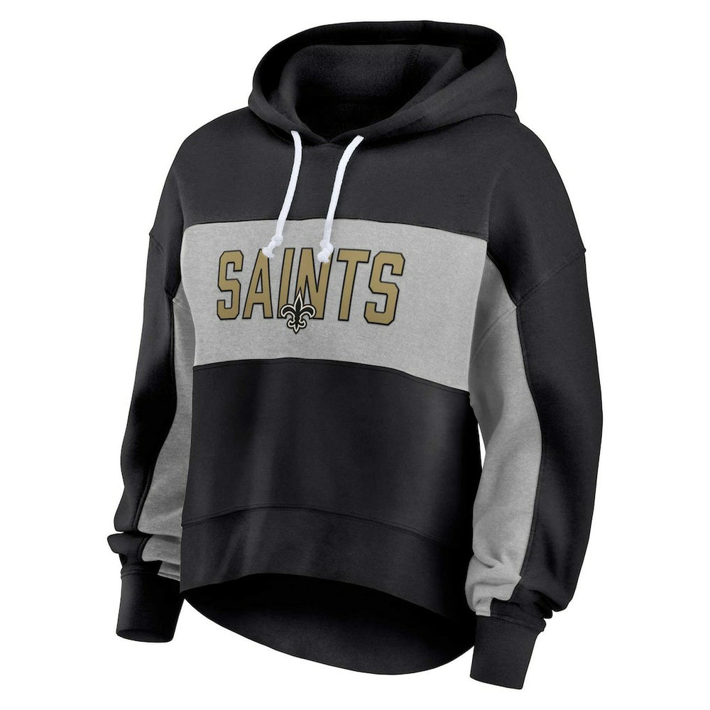 New Orleans Saints Women's Filled Stat Sheet Lighweight Modest Crop Hoodie Black | Fanatics