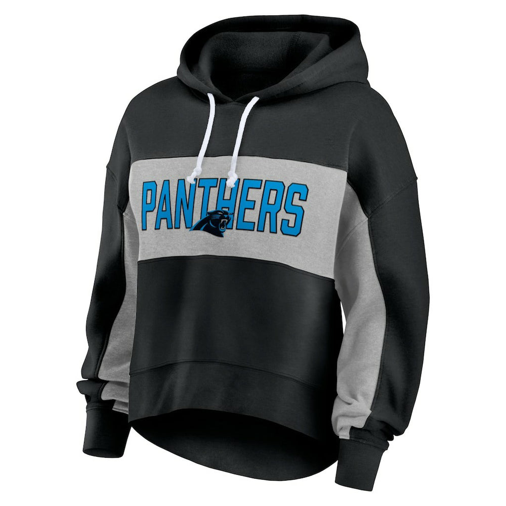Carolina Panthers Women's Filled Stat Sheet Lighweight Modest Crop Hoodie Black | Fanatics