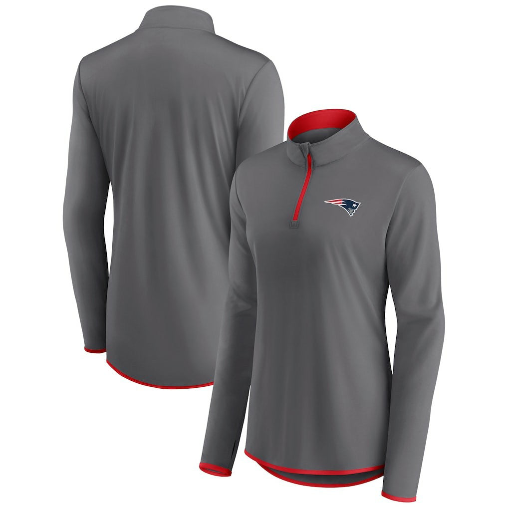 New England Patriots Women's Adult Corner Long Sleeve 1/4 Zip Top Gray | NFL