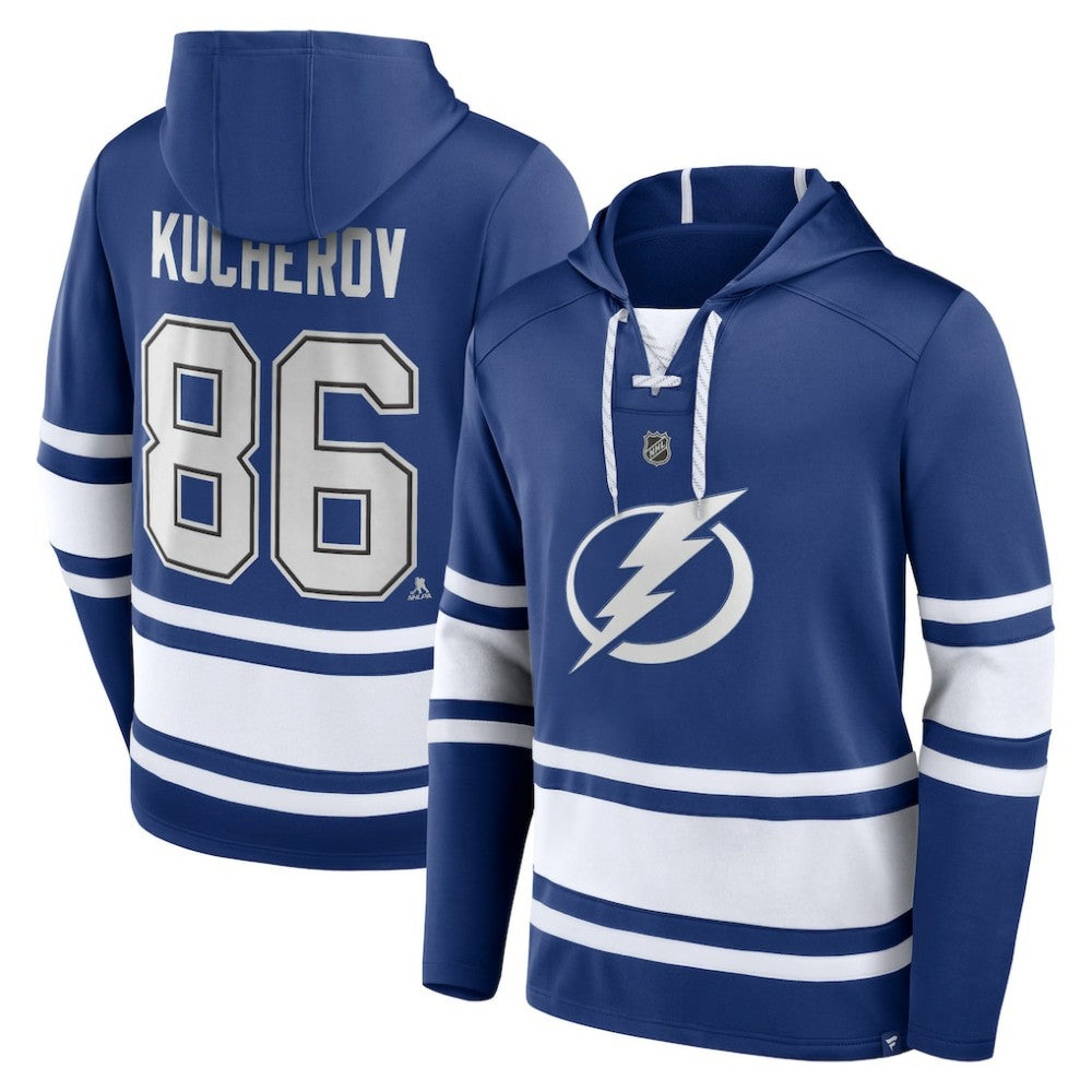 Nikita Kucherov Tampa Bay Lightning Fanatics Name & Number Lace-Up Pullover Hoodie - Blue - NHL