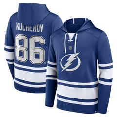 Nikita Kucherov Tampa Bay Lightning Fanatics Name & Number Lace-Up Pullover Hoodie - Blue - NHL