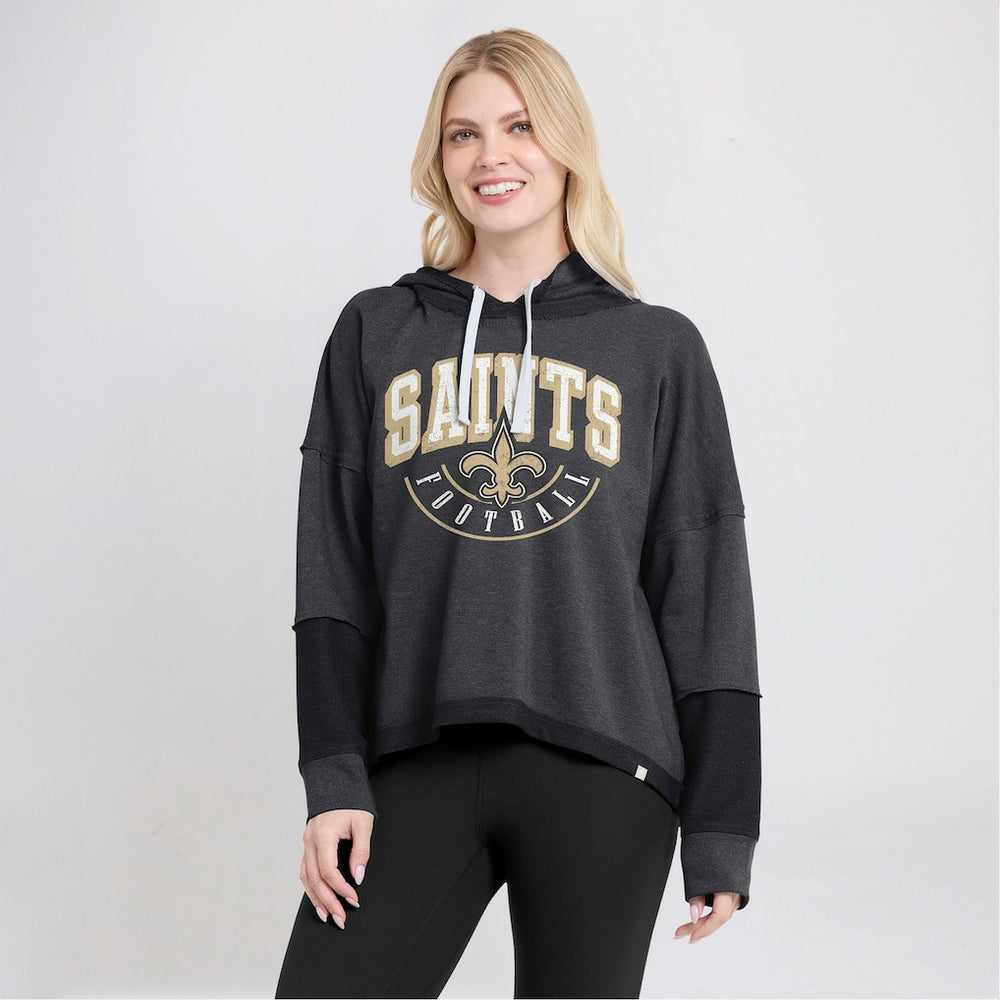 New Orleans Saints Women's Lightewight Modest Crop Lounge Helmet Arch Pullover Hoodie Charcoal | Fanatics