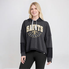 New Orleans Saints Women's Lightewight Modest Crop Lounge Helmet Arch Pullover Hoodie Charcoal | Fanatics