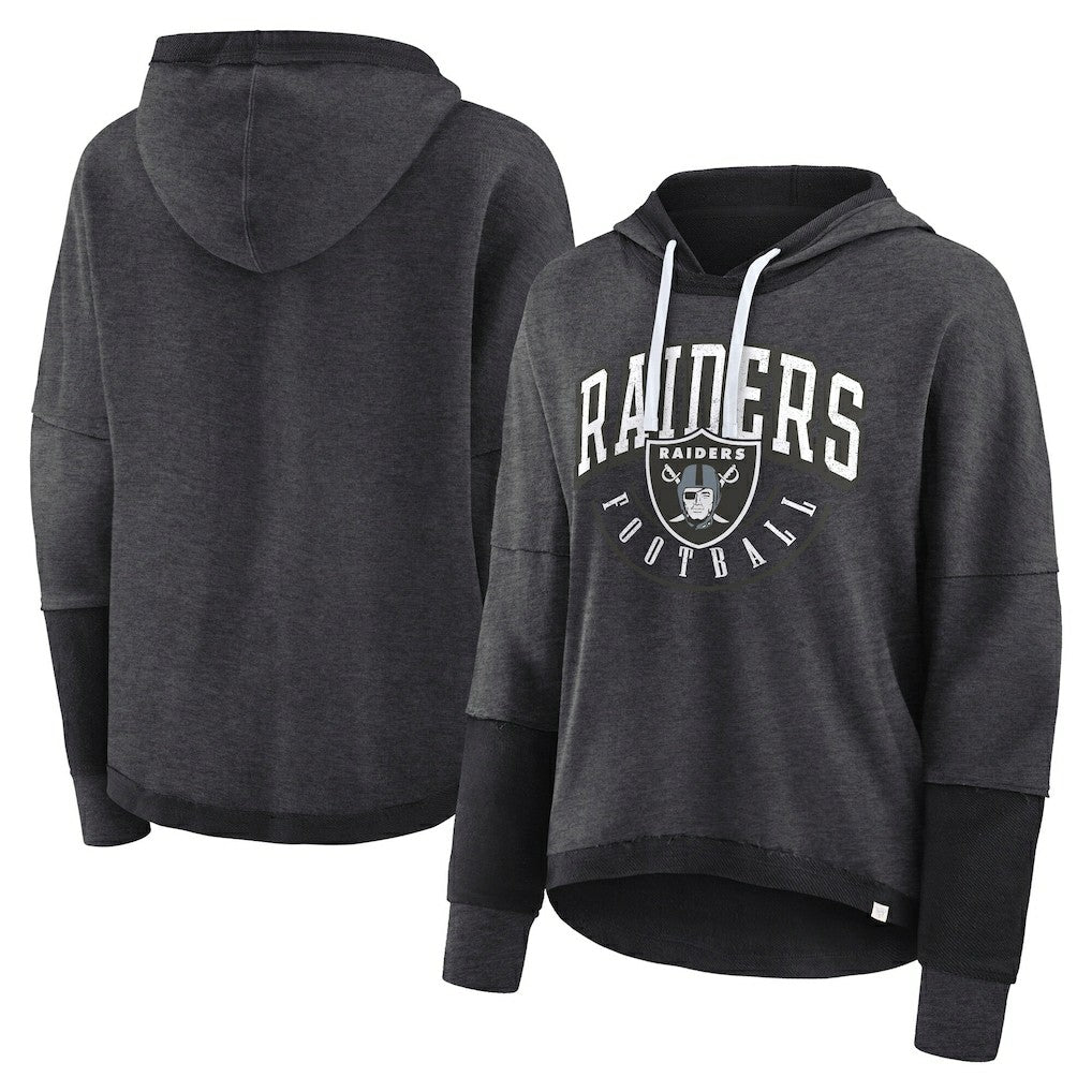 Las Vegas Raiders Women's Lightewight Modest Crop Lounge Helmet Arch Pullover Hoodie Charcoal | Fanatics