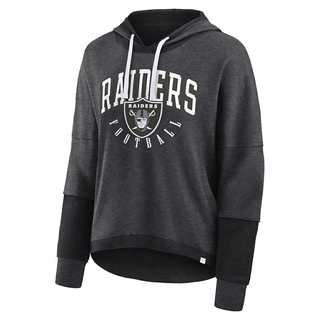 Las Vegas Raiders Women's Lightewight Modest Crop Lounge Helmet Arch Pullover Hoodie Charcoal | Fanatics