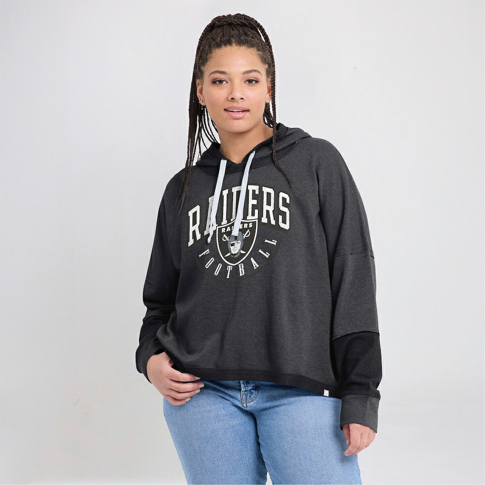 Las Vegas Raiders Women's Lightewight Modest Crop Lounge Helmet Arch Pullover Hoodie Charcoal | Fanatics