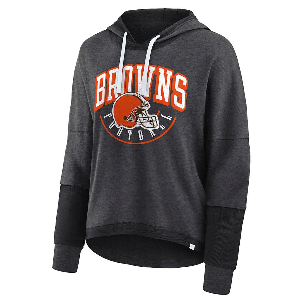 Cleveland Browns Women's Lightewight Modest Crop Lounge Helmet Arch Pullover Hoodie Charcoal | Fanatics