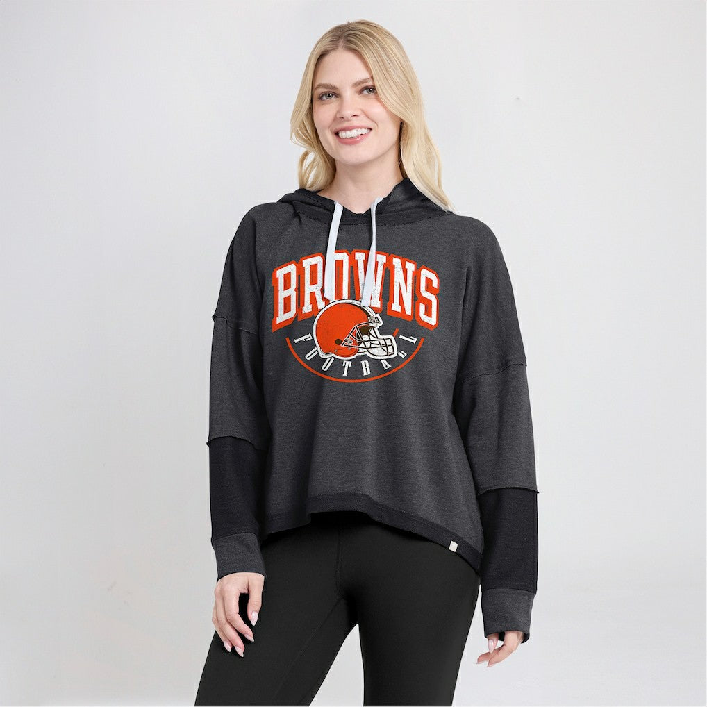 Cleveland Browns Women's Lightewight Modest Crop Lounge Helmet Arch Pullover Hoodie Charcoal | Fanatics