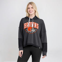 Cleveland Browns Women's Lightewight Modest Crop Lounge Helmet Arch Pullover Hoodie Charcoal | Fanatics