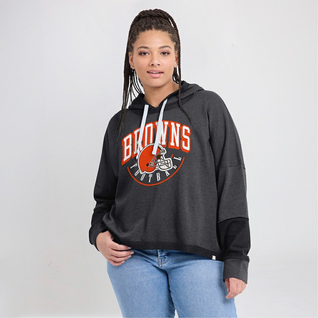 Cleveland Browns Women's Lightewight Modest Crop Lounge Helmet Arch Pullover Hoodie Charcoal | Fanatics