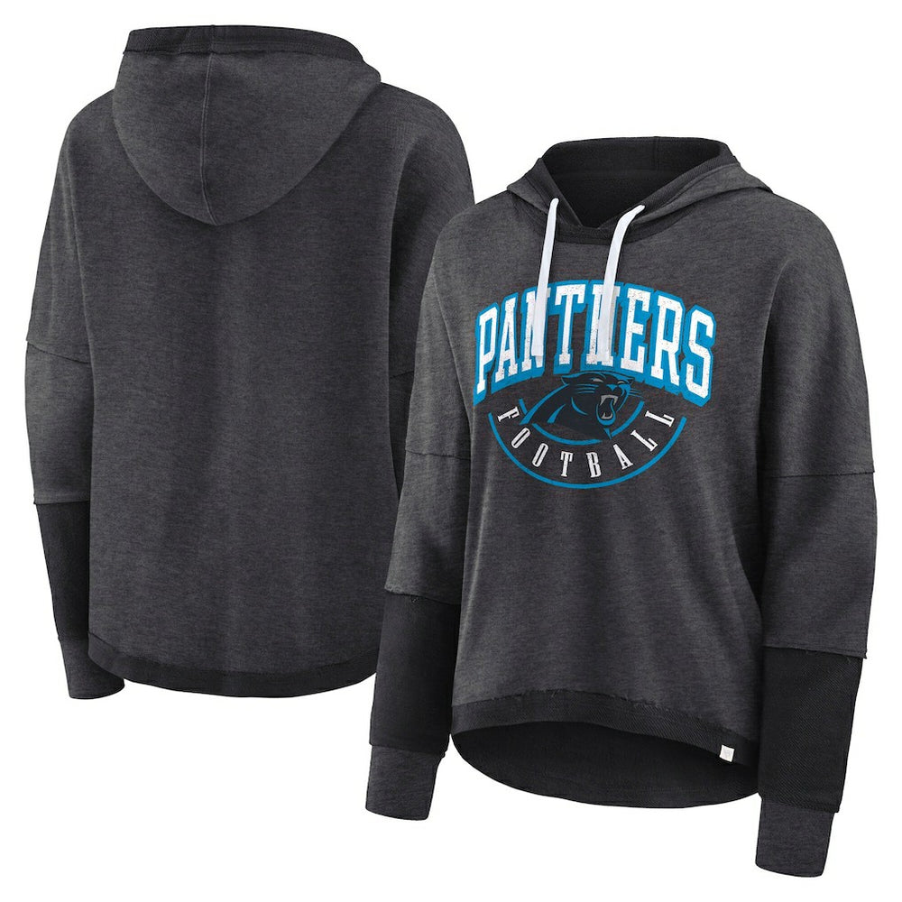 Carolina Panthers Women's Lightewight Modest Crop Lounge Helmet Arch Pullover Hoodie Charcoal | Fanatics