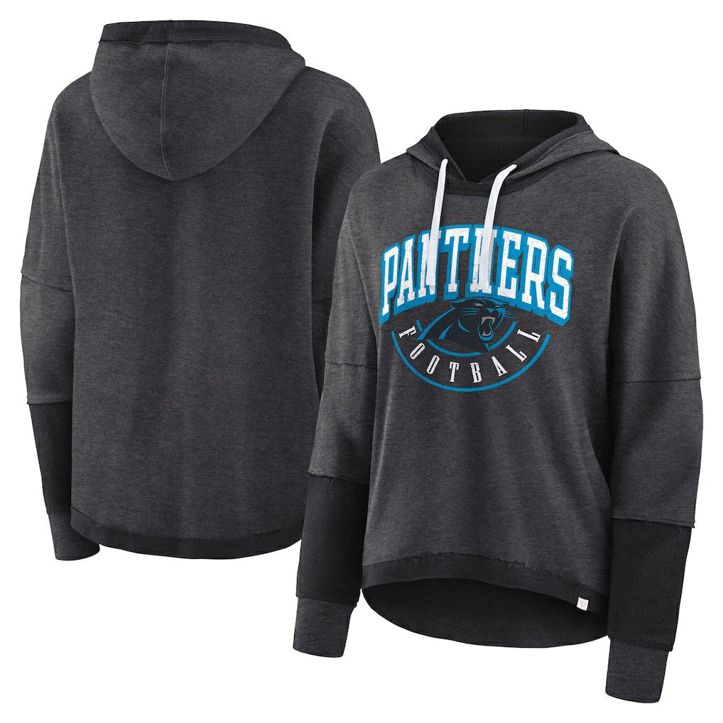 Carolina Panthers Women's Lightewight Modest Crop Lounge Helmet Arch Pullover Hoodie Charcoal | Fanatics