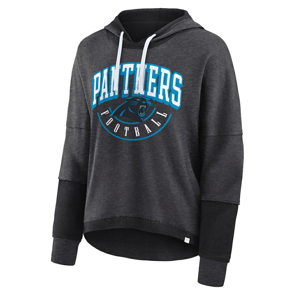 Carolina Panthers Women's Lightewight Modest Crop Lounge Helmet Arch Pullover Hoodie Charcoal | Fanatics