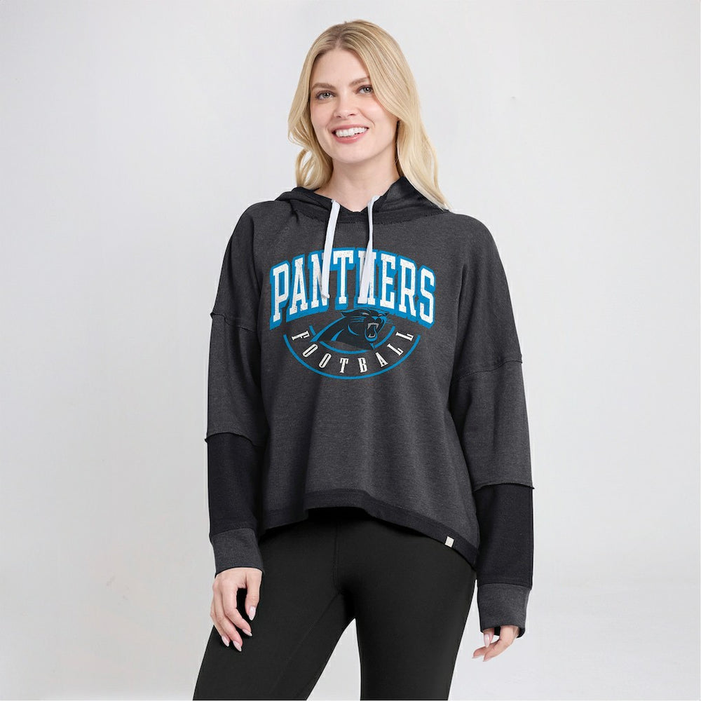 Carolina Panthers Women's Lightewight Modest Crop Lounge Helmet Arch Pullover Hoodie Charcoal | Fanatics