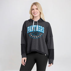 Carolina Panthers Women's Lightewight Modest Crop Lounge Helmet Arch Pullover Hoodie Charcoal | Fanatics