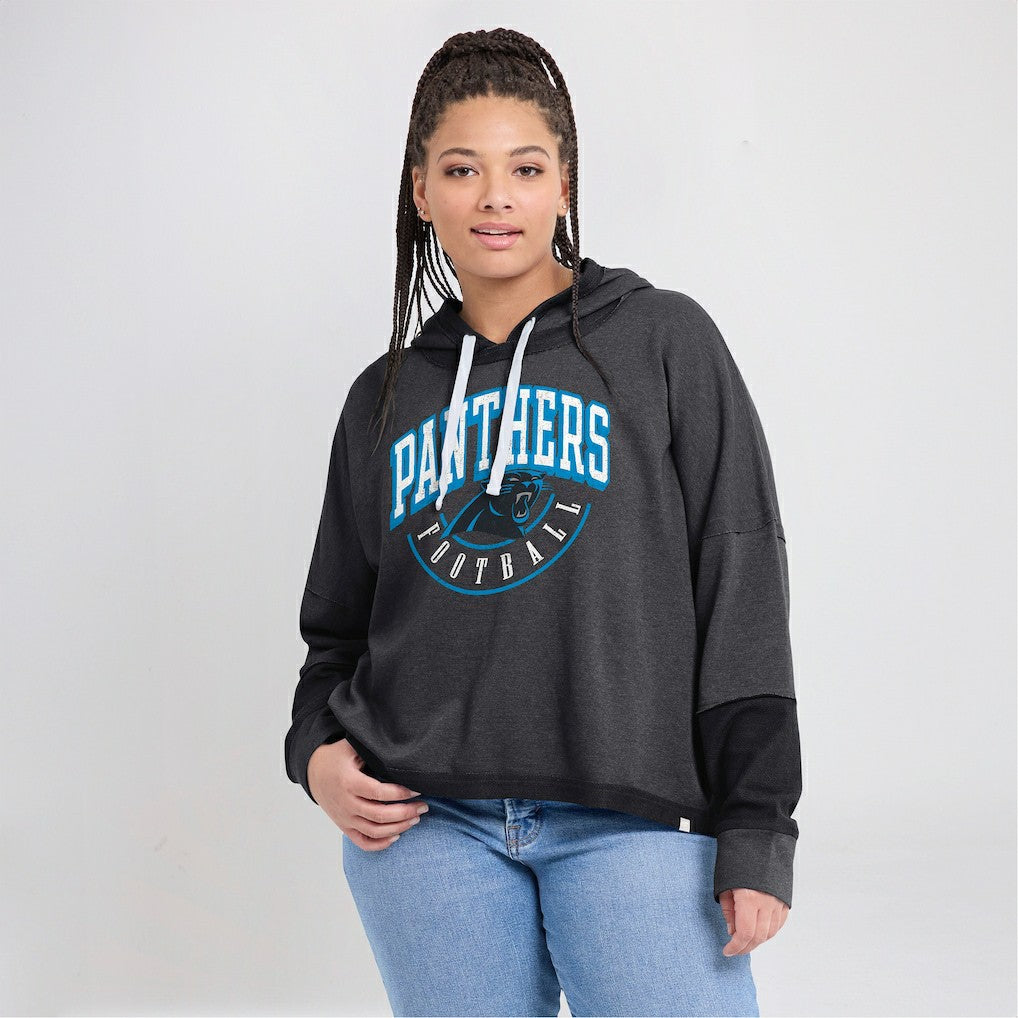 Carolina Panthers Women's Lightewight Modest Crop Lounge Helmet Arch Pullover Hoodie Charcoal | Fanatics