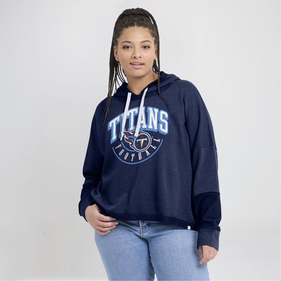 Tennessee Titans Women's Lightewight Modest Crop Lounge Helmet Arch Pullover Hoodie Navy | Fanatics