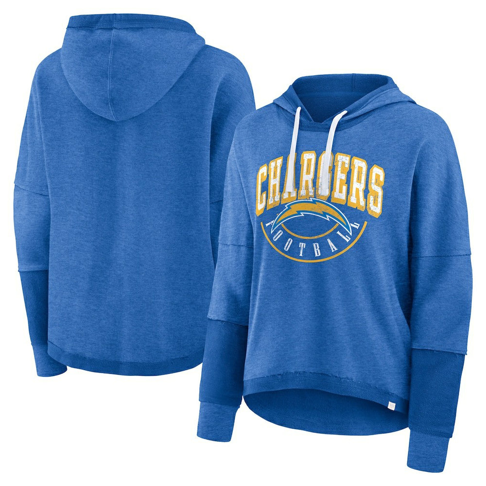 Los Angeles Chargers Women's Lightewight Modest Crop Lounge Helmet Arch Pullover Hoodie Powder Blue | Fanatics