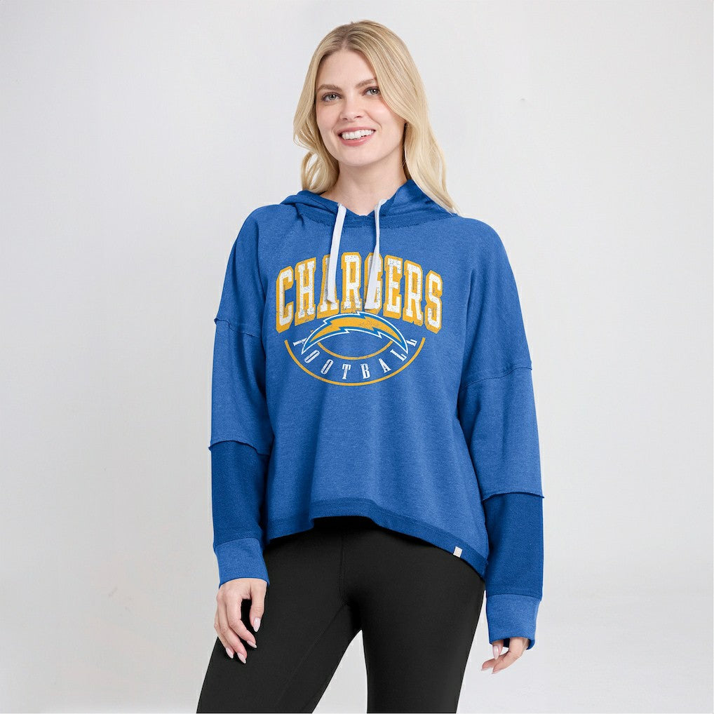 Los Angeles Chargers Women's Lightewight Modest Crop Lounge Helmet Arch Pullover Hoodie Powder Blue | Fanatics
