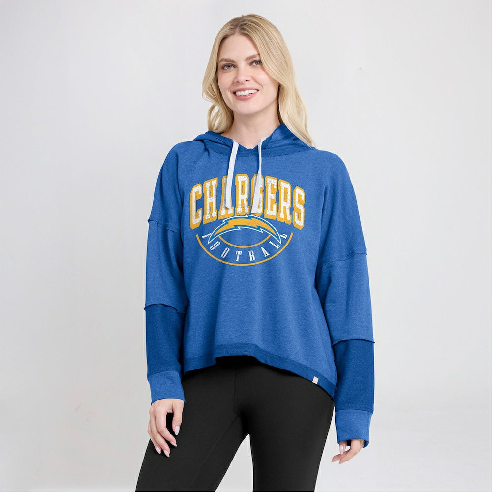 Los Angeles Chargers Women's Lightewight Modest Crop Lounge Helmet Arch Pullover Hoodie Powder Blue | Fanatics