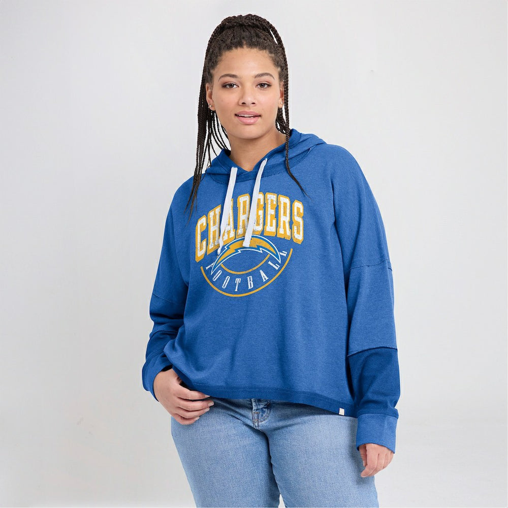 Los Angeles Chargers Women's Lightewight Modest Crop Lounge Helmet Arch Pullover Hoodie Powder Blue | Fanatics