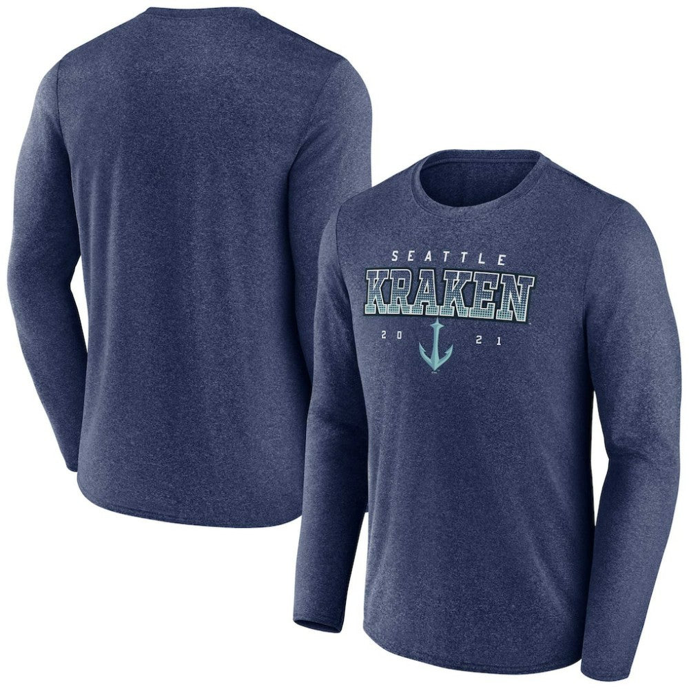 Seattle Kraken Fanatics Long Sleeve T-Shirt - Heather Deep Sea Blue - NHL
