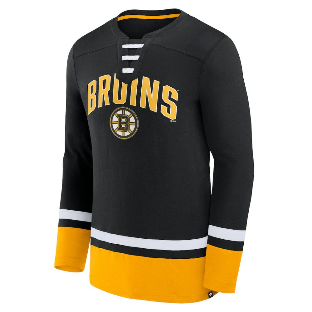 Boston Bruins Fanatics Back Pass Lace-Up Long Sleeve T-Shirt - Black - NHL