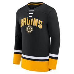 Boston Bruins Fanatics Back Pass Lace-Up Long Sleeve T-Shirt - Black - NHL