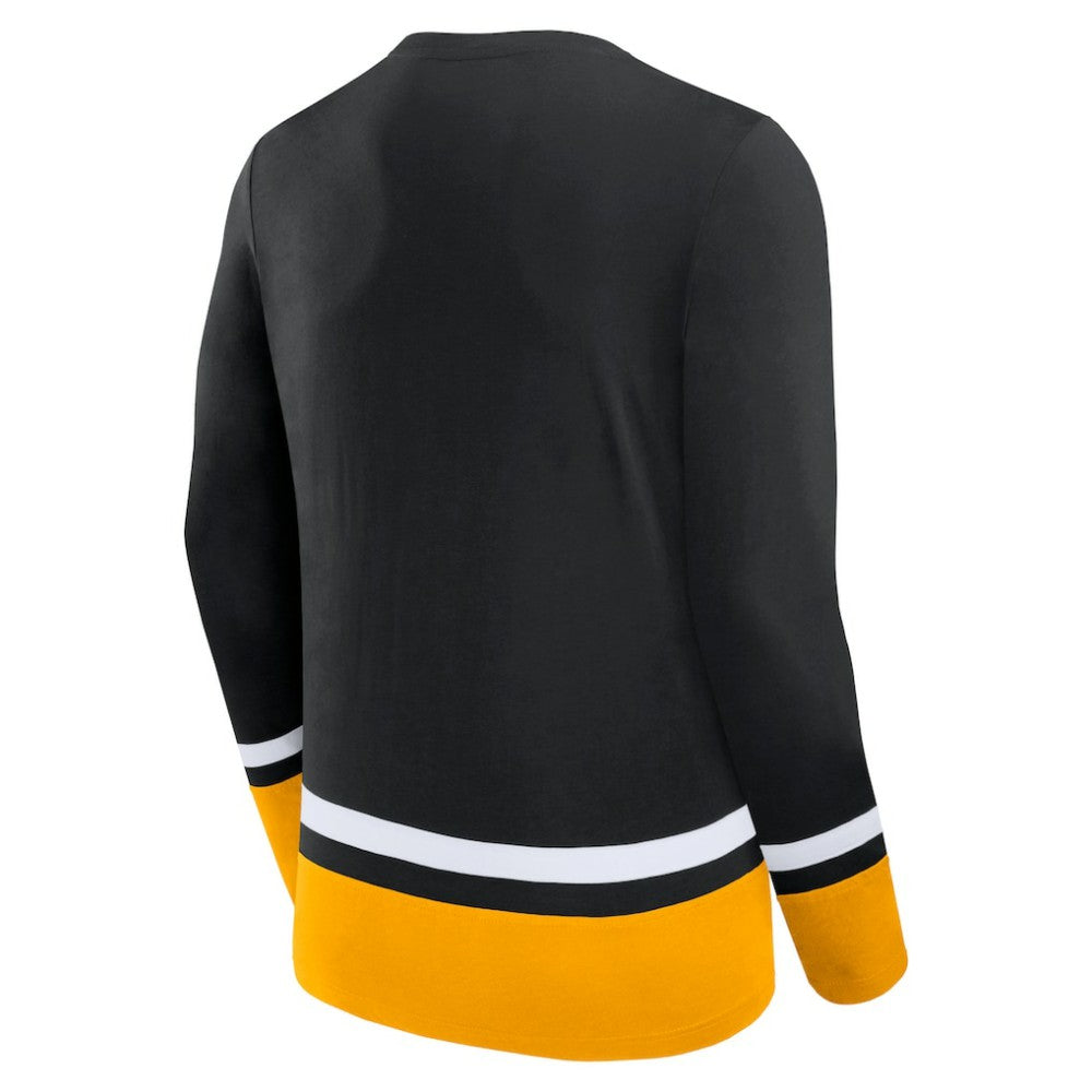 Boston Bruins Fanatics Back Pass Lace-Up Long Sleeve T-Shirt - Black - NHL