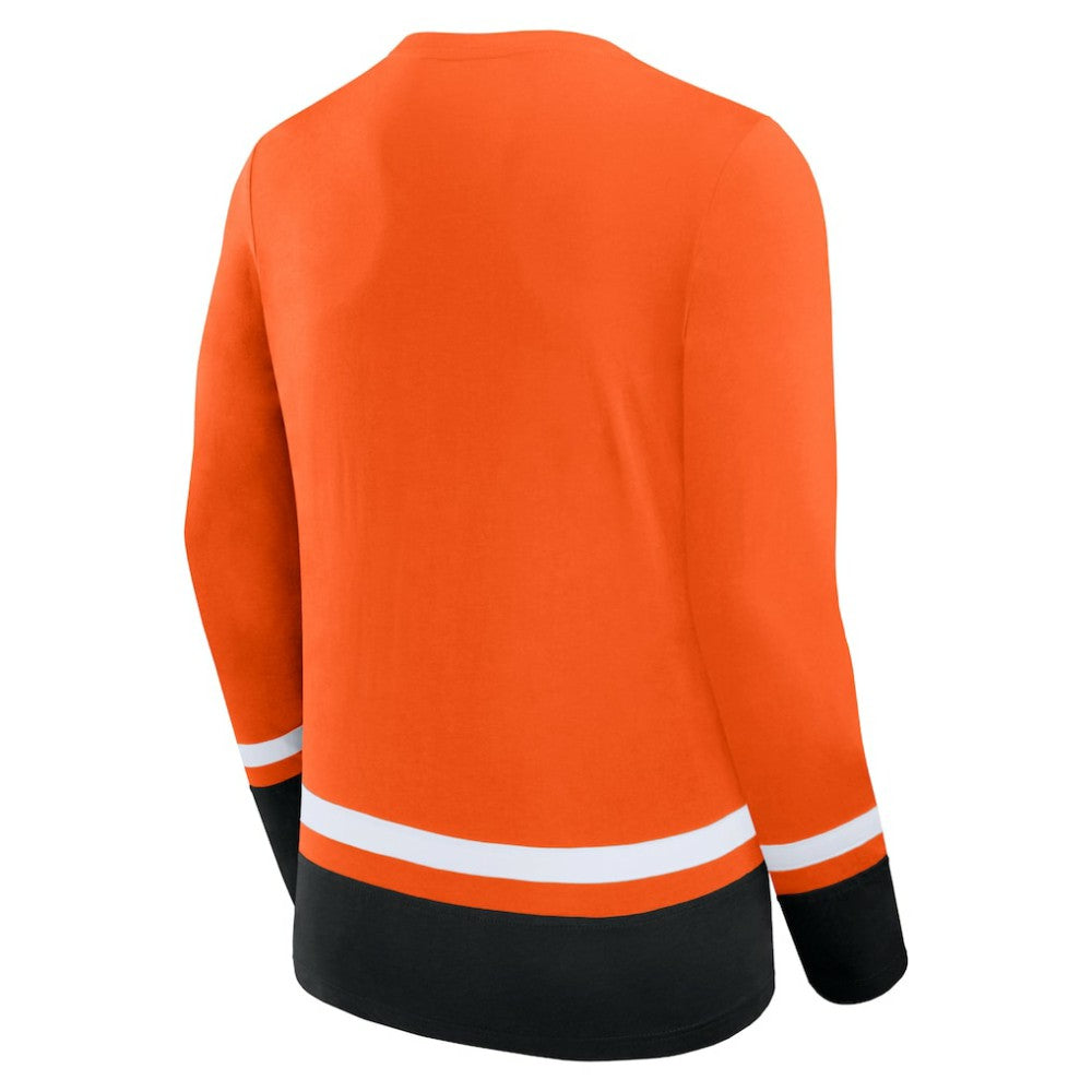 Philadelphia Flyers Fanatics Back Pass Lace-Up Long Sleeve T-Shirt - Orange - NHL
