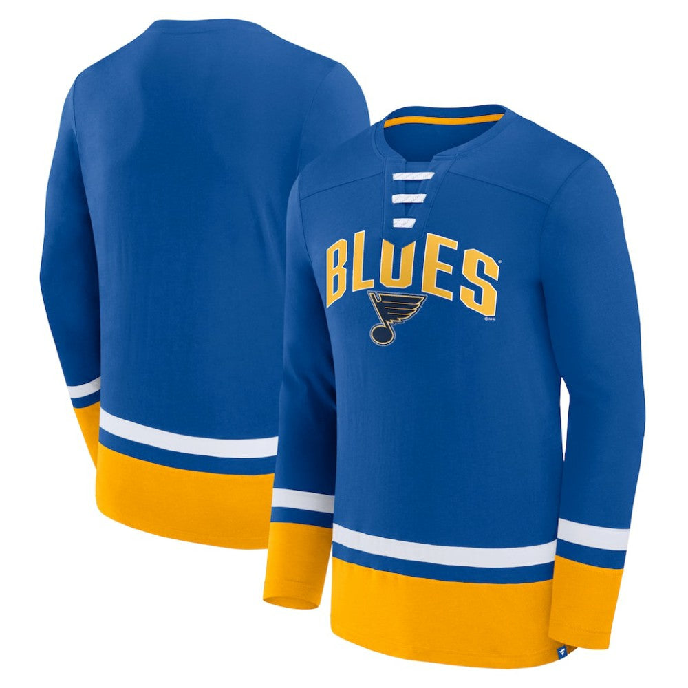 St. Louis Blues Fanatics Back Pass Lace-Up Long Sleeve T-Shirt - Blue - NHL