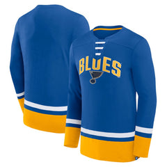 St. Louis Blues Fanatics Back Pass Lace-Up Long Sleeve T-Shirt - Blue - NHL