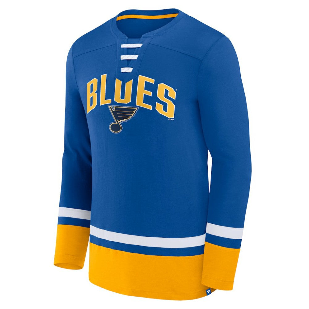 St. Louis Blues Fanatics Back Pass Lace-Up Long Sleeve T-Shirt - Blue - NHL