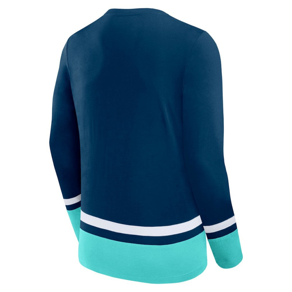 Seattle Kraken Fanatics Back Pass Lace-Up Long Sleeve T-Shirt - Deep Sea Blue - NHL