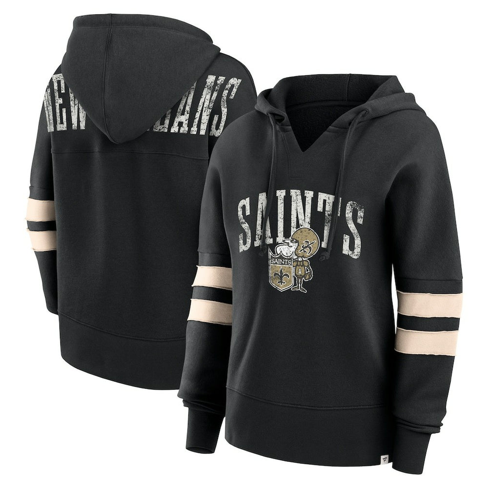 New Orleans Saints Women's Bold Move Dolman V-Neck Hip HIp Hoodie Black | Fanatics