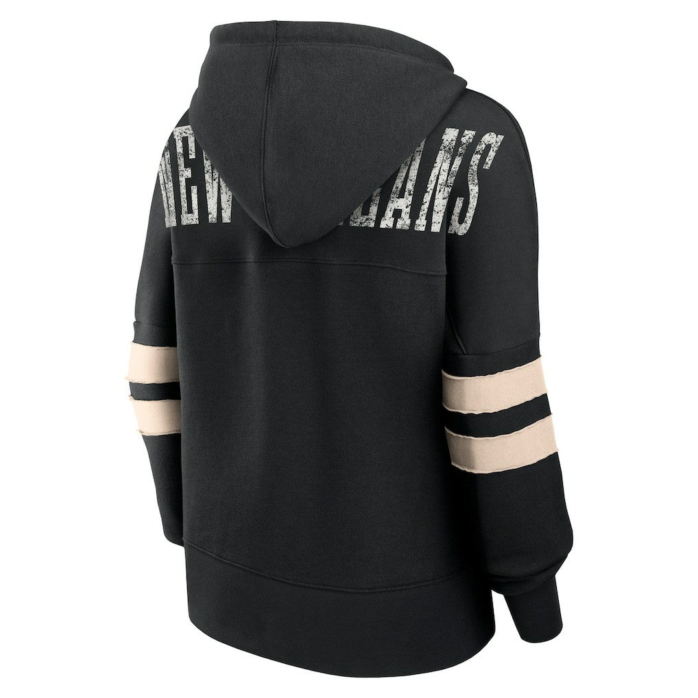 New Orleans Saints Women's Bold Move Dolman V-Neck Hip HIp Hoodie Black | Fanatics