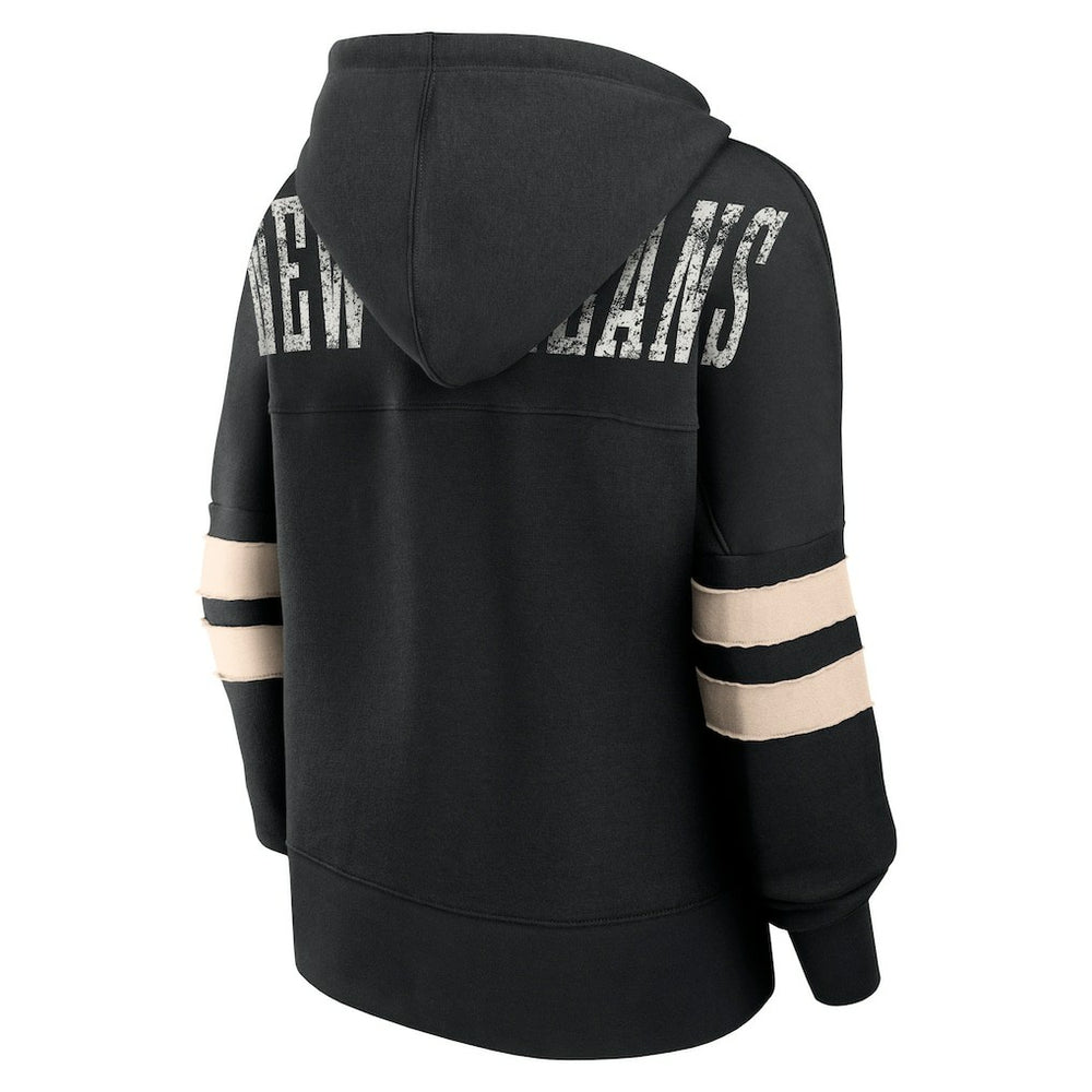 New Orleans Saints Women's Bold Move Dolman V-Neck Hip HIp Hoodie Black | Fanatics