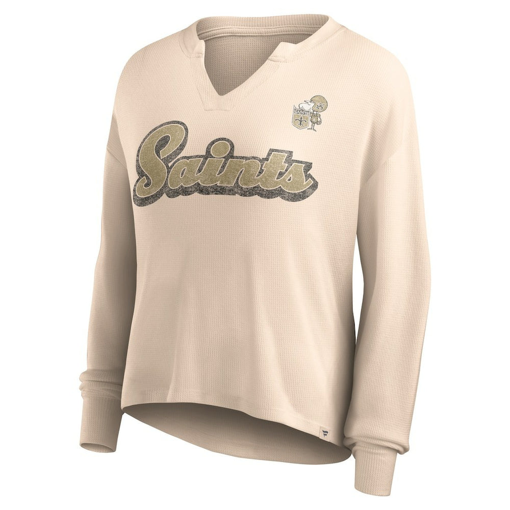 New Orleans Saints Women's Go For It Notch Neck Waffle Knit Lightweight Long Sleeve T-Shirt Tan | Fanatics