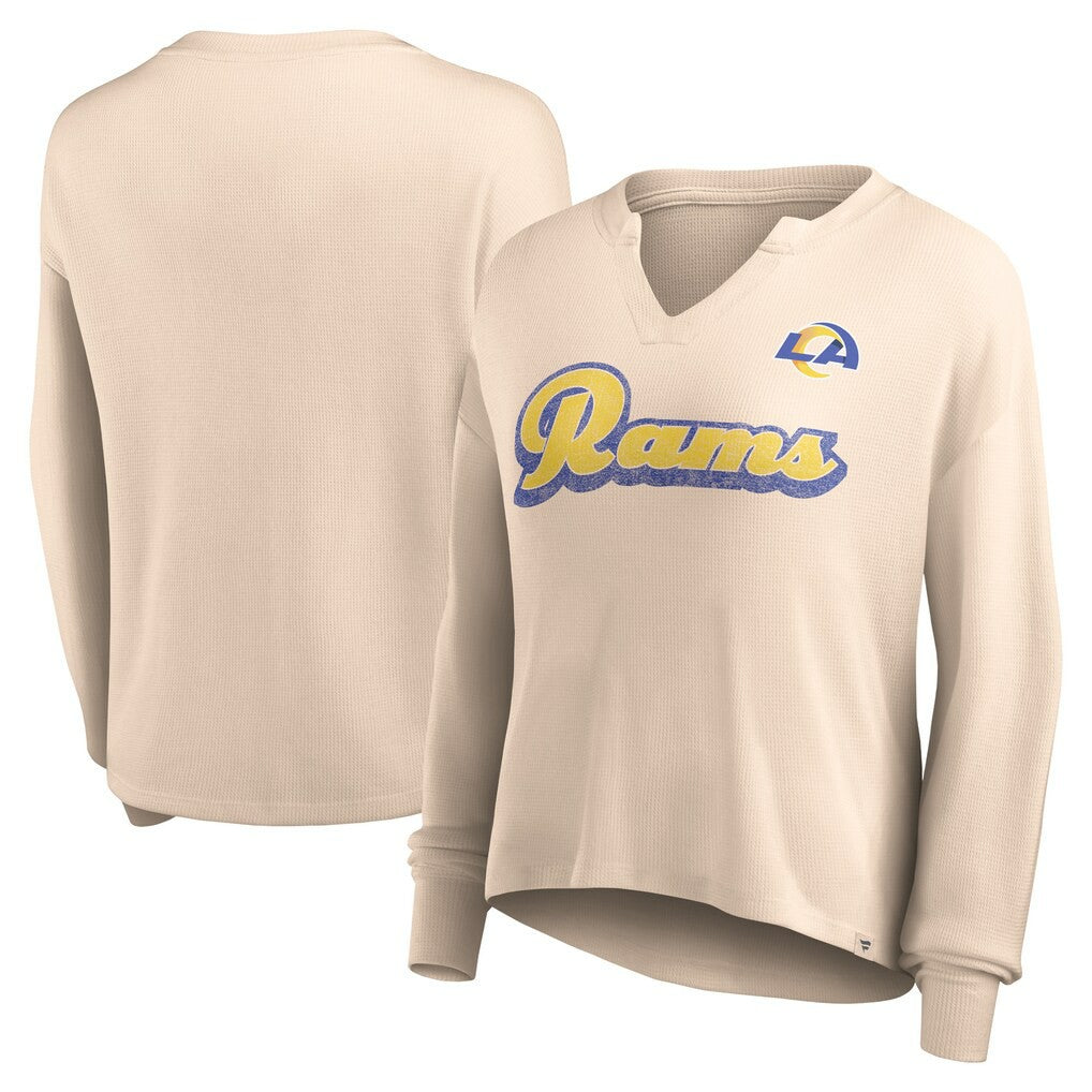Los Angeles Rams Women's Go For It Notch Neck Waffle Knit Lightweight Long Sleeve T-Shirt Tan | Fanatics
