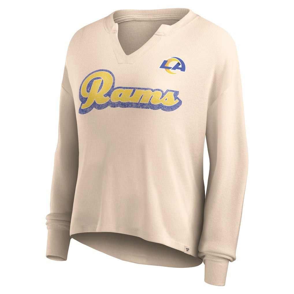 Los Angeles Rams Women's Go For It Notch Neck Waffle Knit Lightweight Long Sleeve T-Shirt Tan | Fanatics